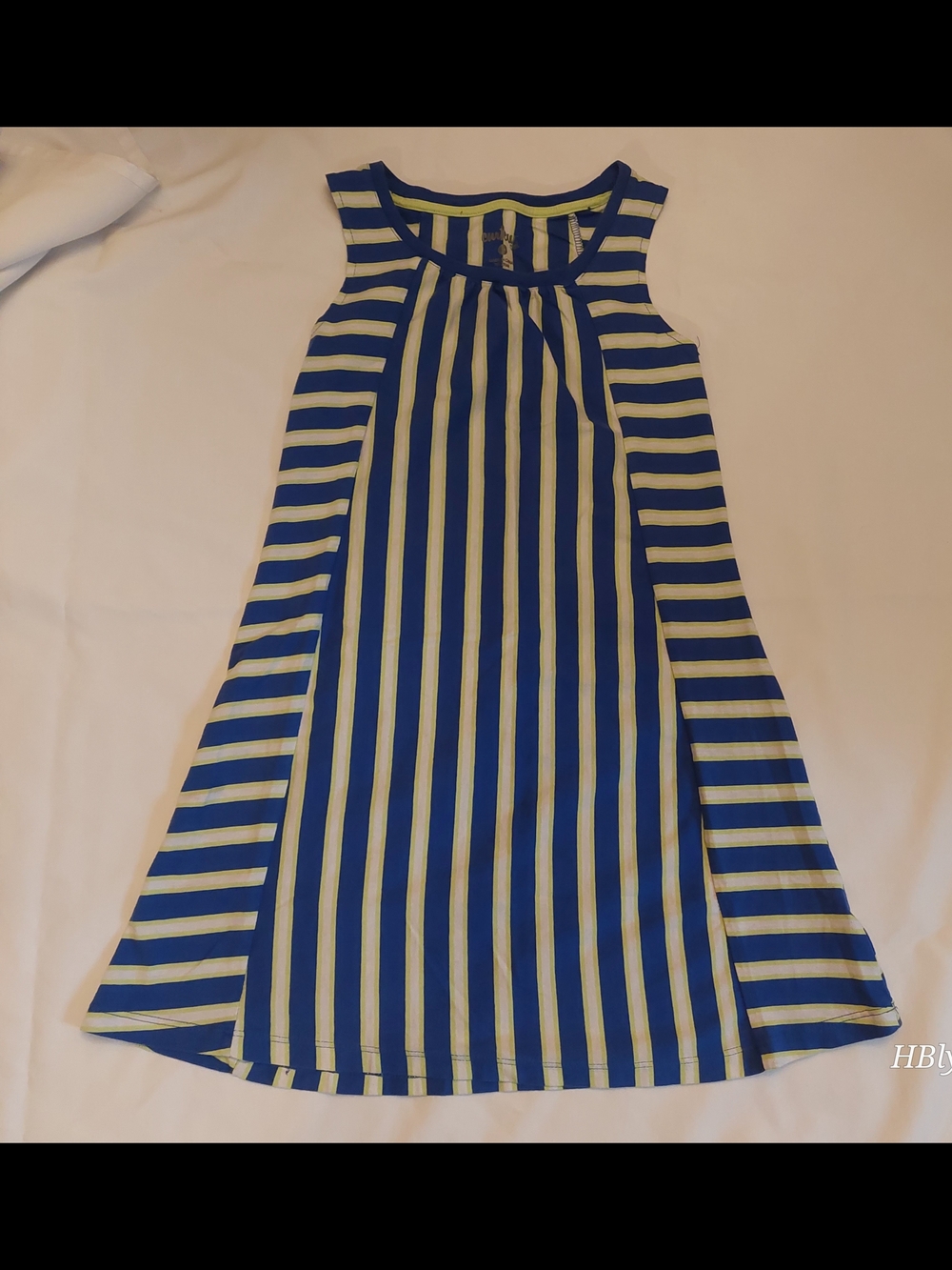 Curfew Blue, White & Lime Striped Tank Dress
